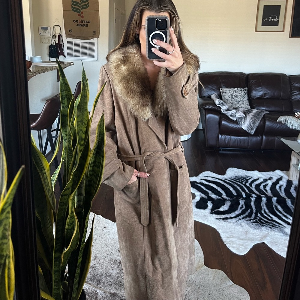 Genuine Fox Fur and Suede Leather Trench